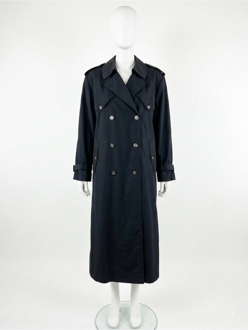 London Fog Black Double-Breasted Long Trench Coat size 42R
